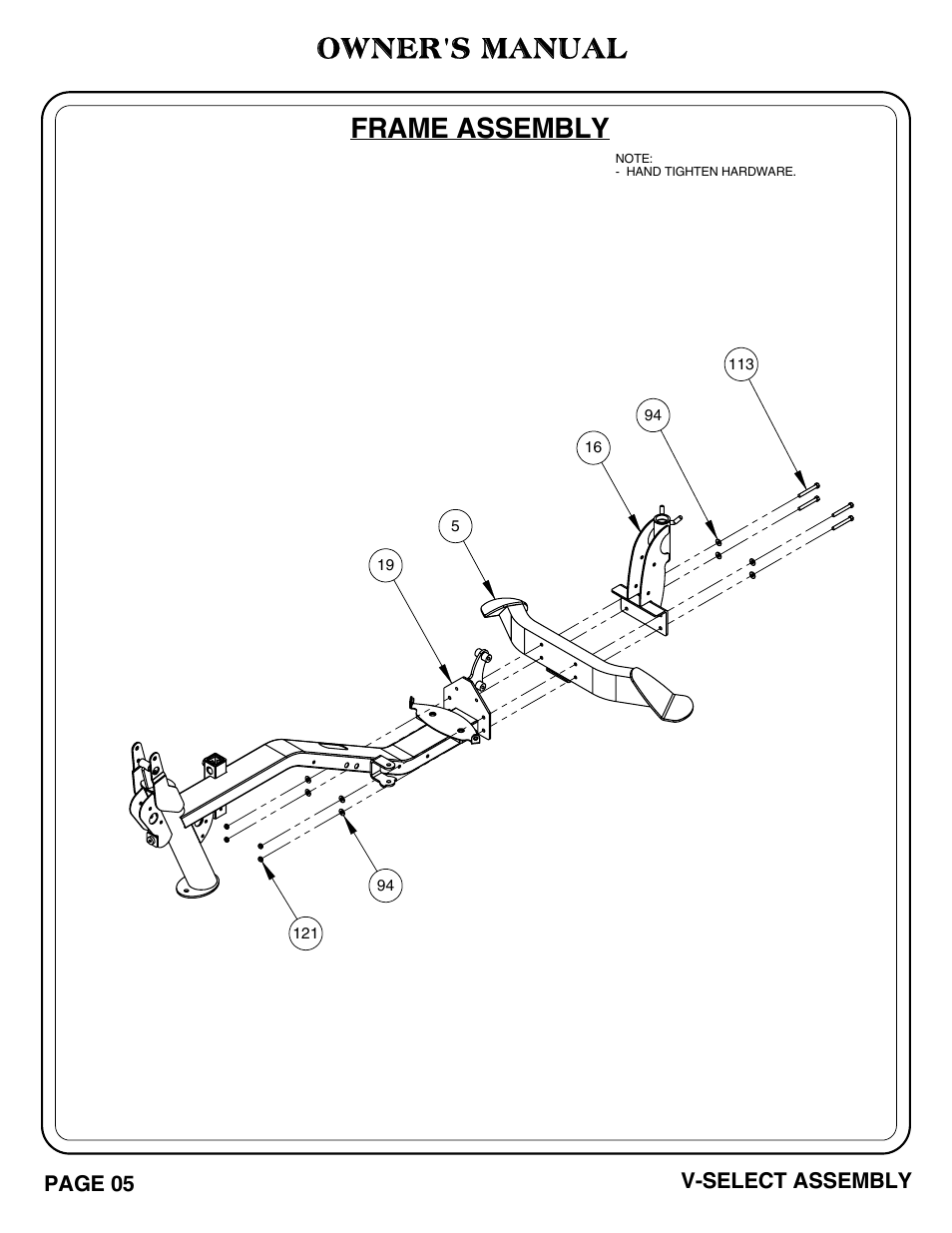 Owner's manual, Frame assembly | Hoist Fitness V-SELECT User Manual | Page 6 / 84