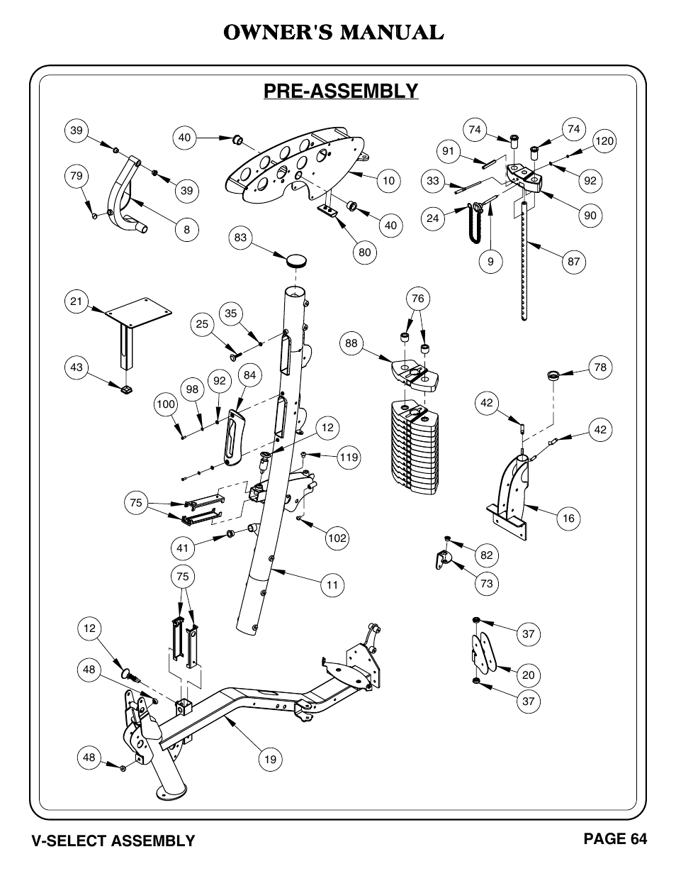 Pre-assembly owner's manual, V-select assembly page 64 | Hoist Fitness V-SELECT User Manual | Page 65 / 84