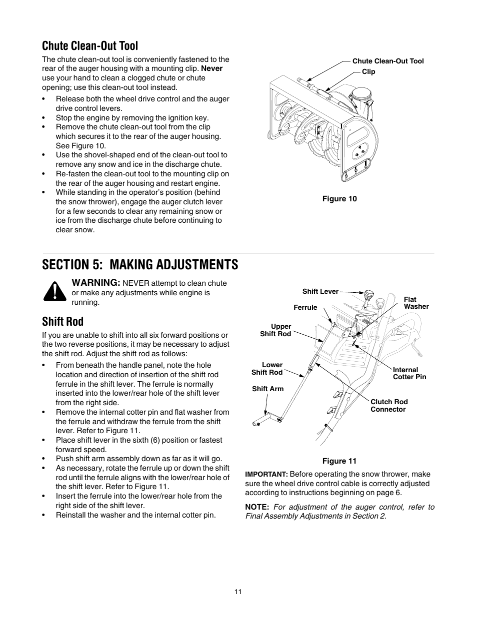 Chute clean-out tool, Shift rod | Cub Cadet 933 SWE User Manual | Page 11 / 32