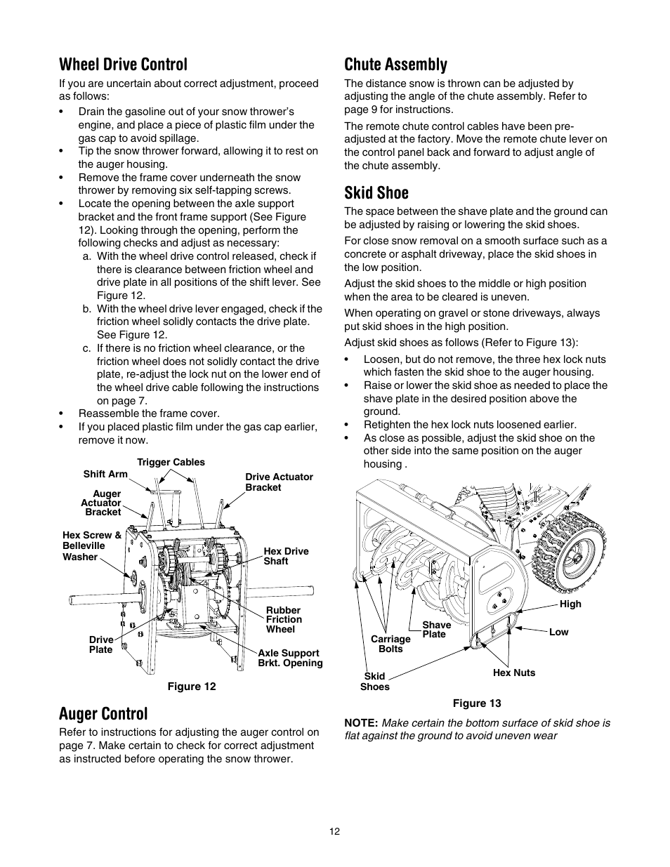 Wheel drive control, Auger control, Chute assembly | Skid shoe | Cub Cadet 933 SWE User Manual | Page 12 / 32