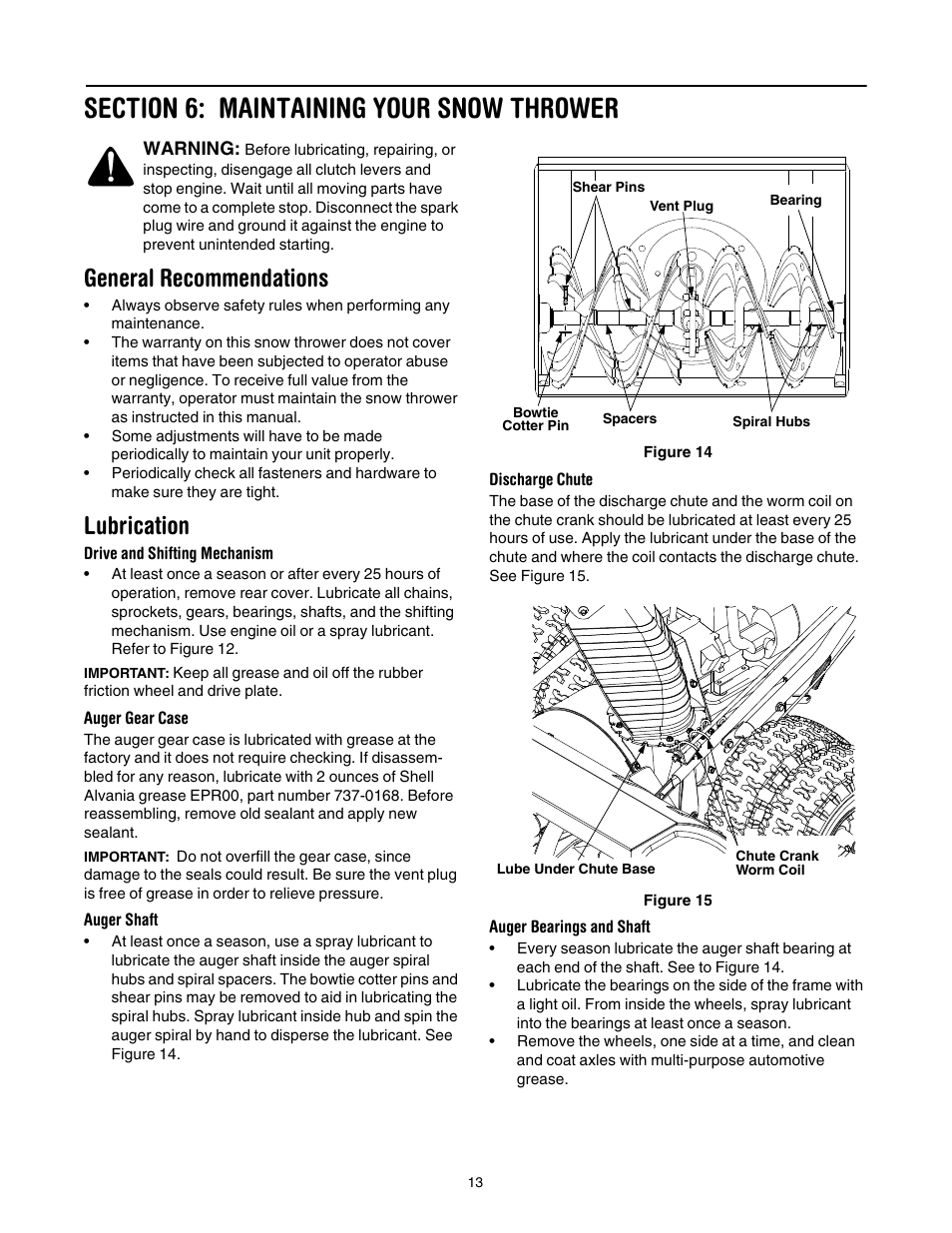 General recommendations, Lubrication | Cub Cadet 933 SWE User Manual | Page 13 / 32