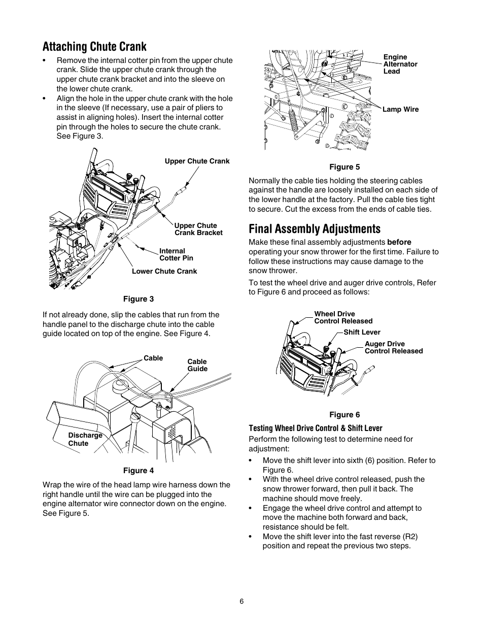 Attaching chute crank, Final assembly adjustments | Cub Cadet 933 SWE User Manual | Page 6 / 32
