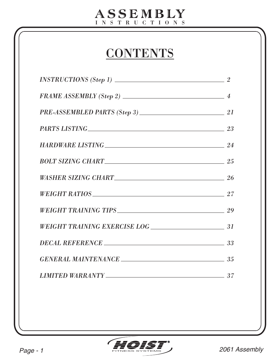 Hoist Fitness CL-2061 User Manual | Page 2 / 38