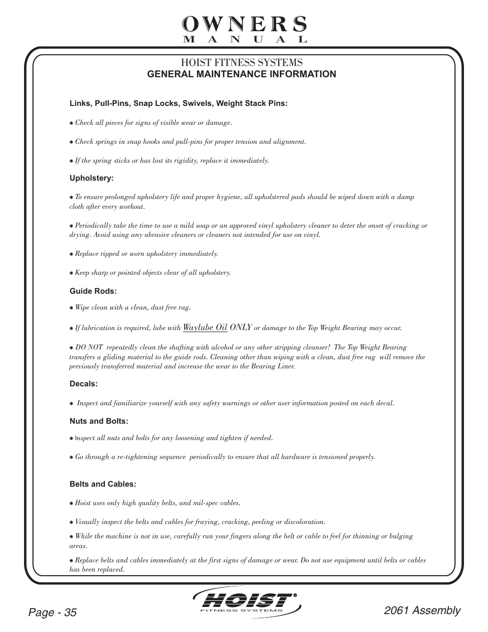 Hoist, Hoist fitness systems | Hoist Fitness CL-2061 User Manual | Page 36 / 38