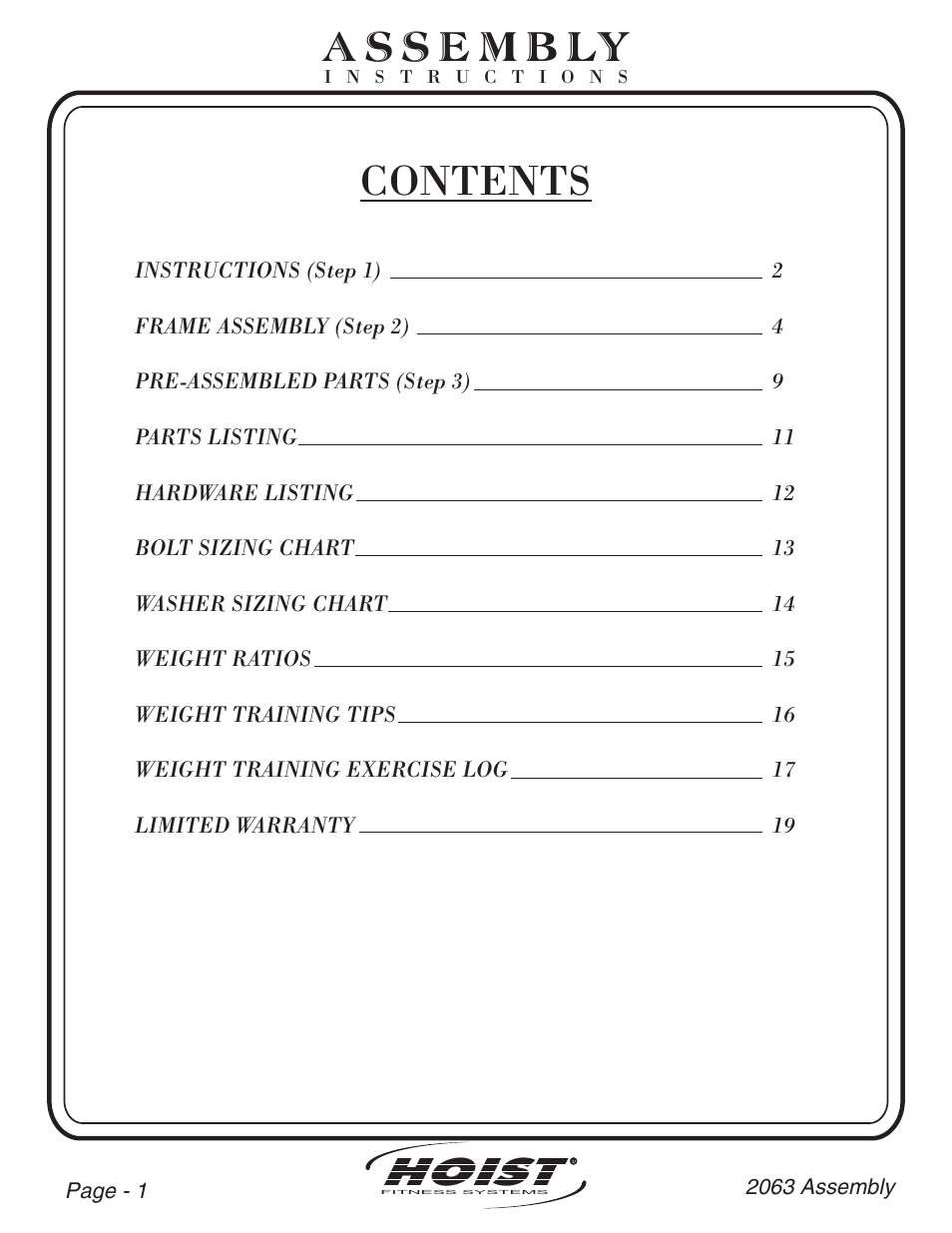 Hoist Fitness CL-2063 User Manual | Page 2 / 20