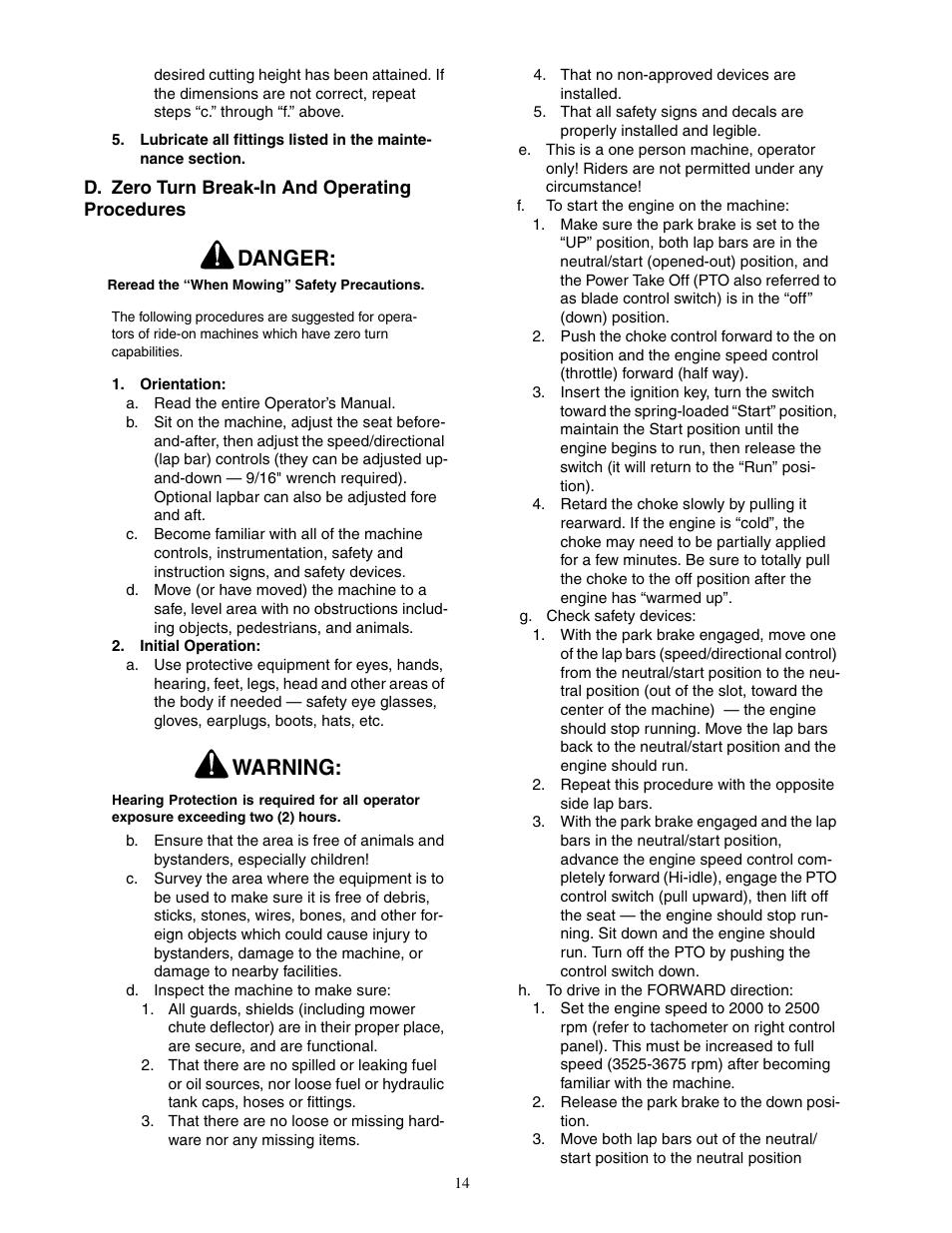 Danger, Warning | Cub Cadet 23HP Z-Force 60 User Manual | Page 14 / 32