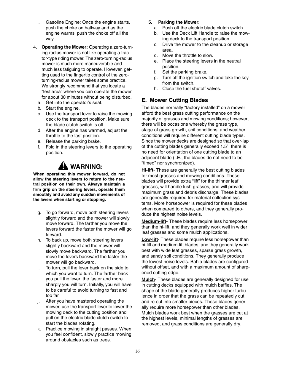 Warning | Cub Cadet 23HP Z-Force 60 User Manual | Page 16 / 32