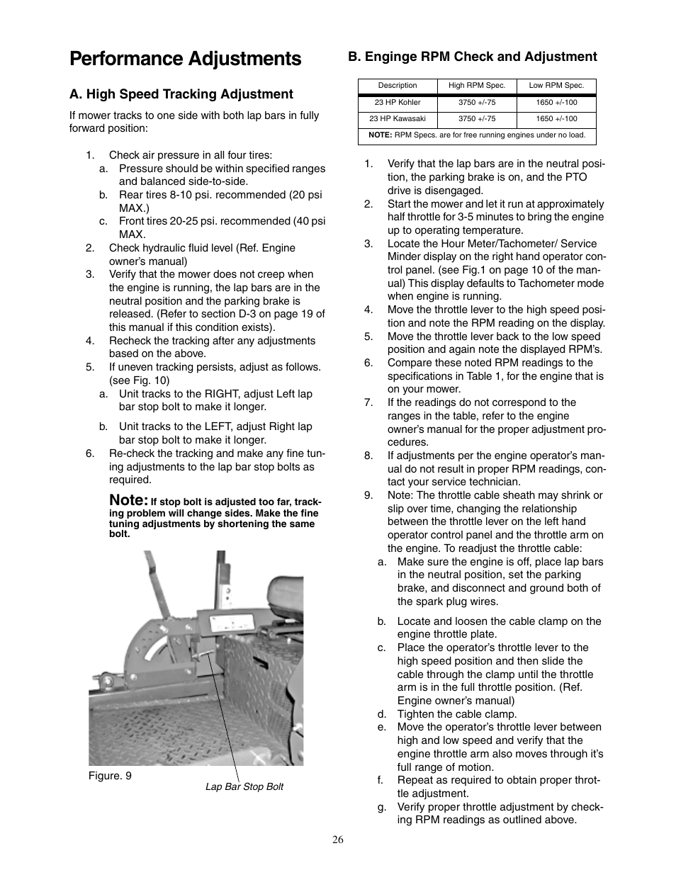 Performance adjustments | Cub Cadet 23HP Z-Force 60 User Manual | Page 26 / 32