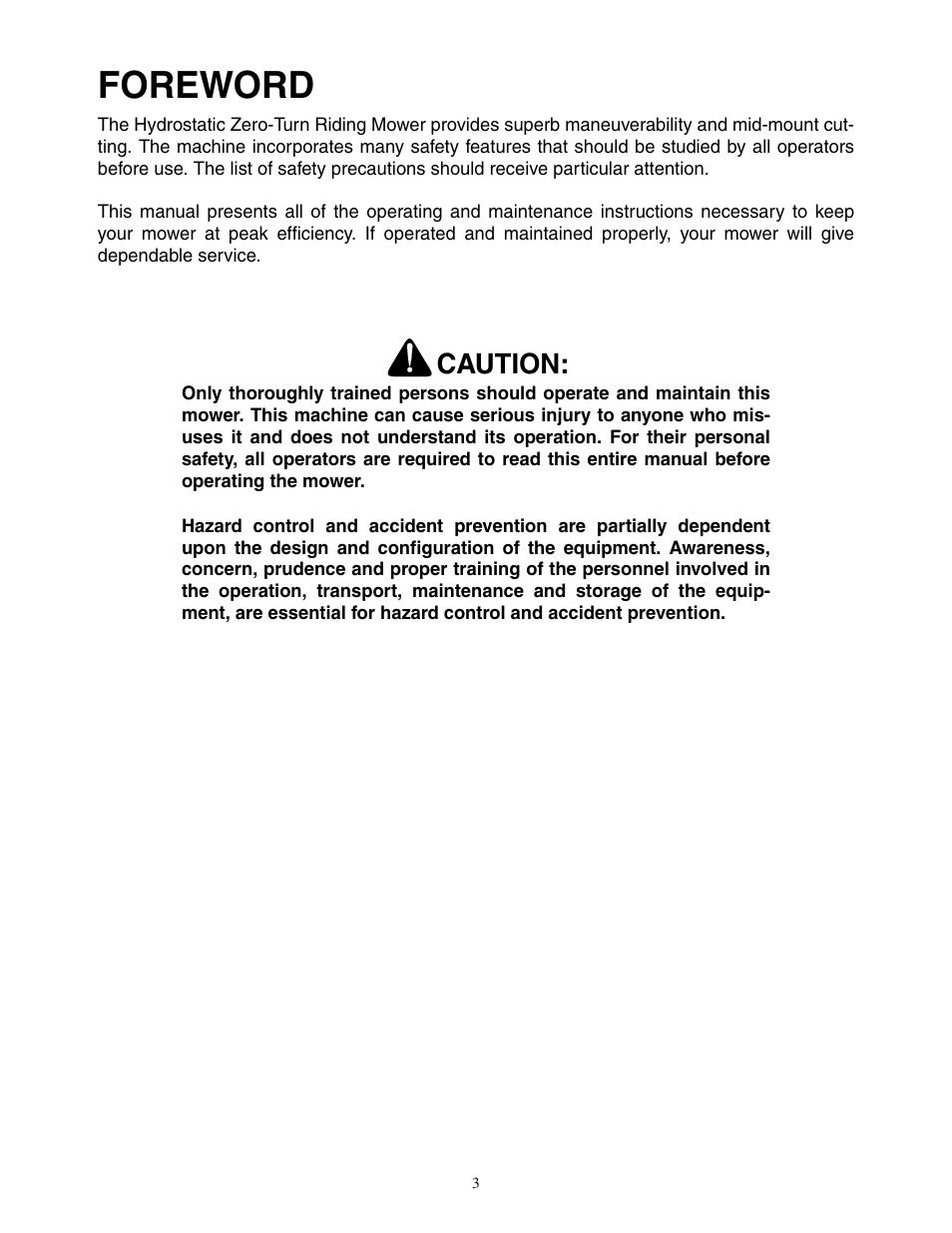 Foreword, Caution | Cub Cadet 23HP Z-Force 60 User Manual | Page 3 / 32