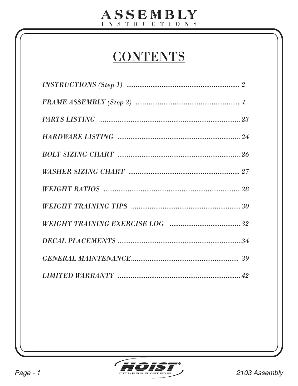 Hoist Fitness CL-2103 User Manual | Page 2 / 43