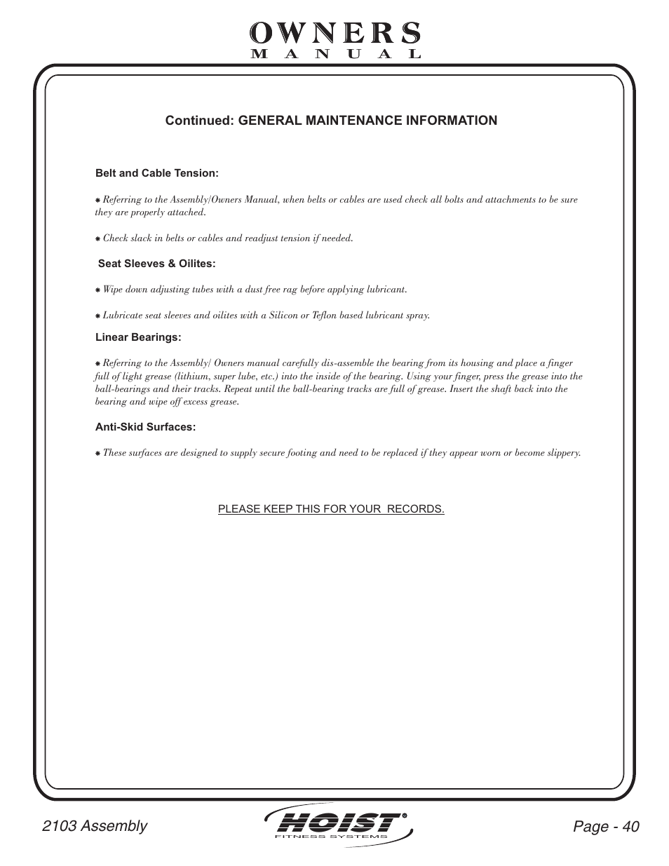 Hoist | Hoist Fitness CL-2103 User Manual | Page 41 / 43