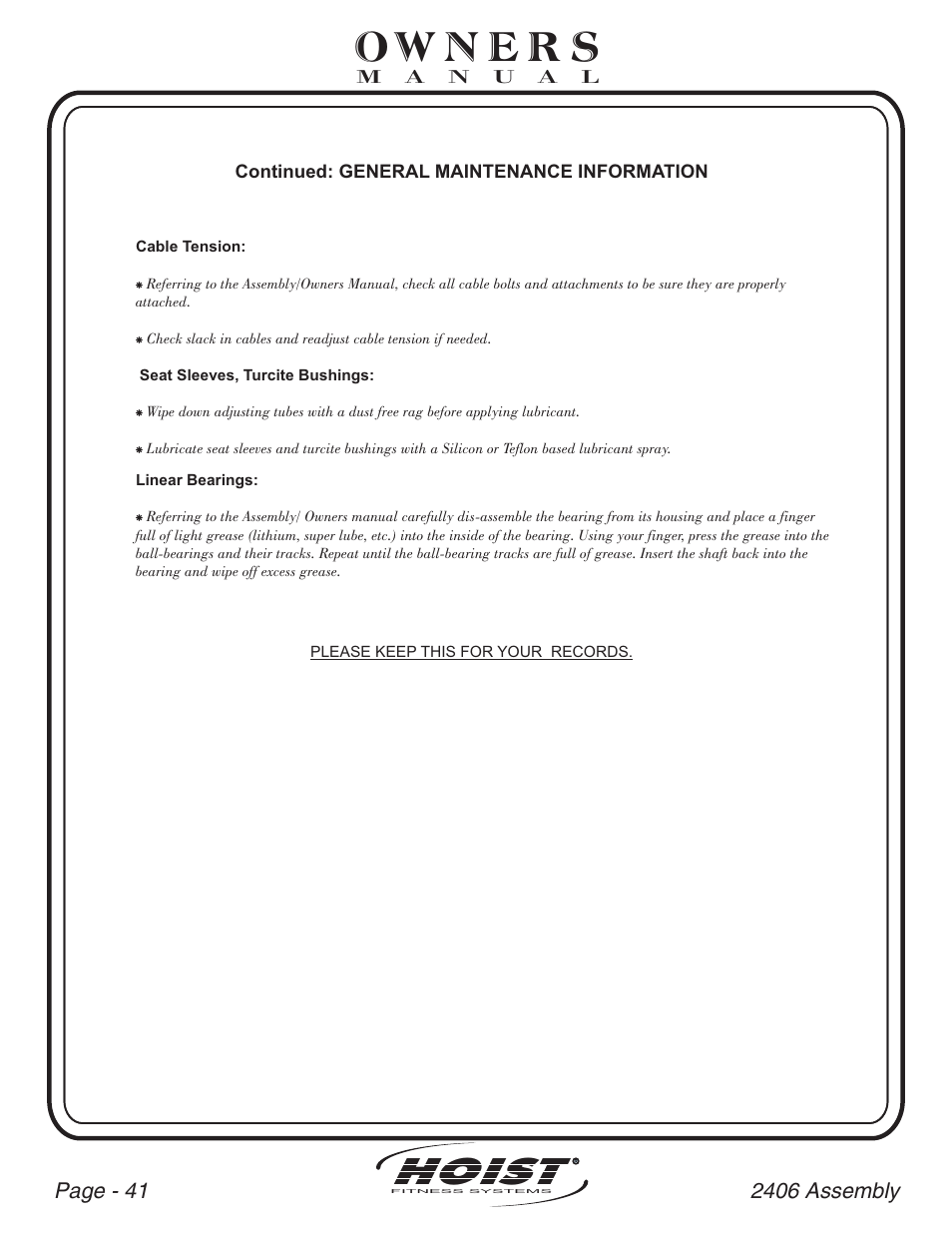 Hoist | Hoist Fitness CL-2406 User Manual | Page 42 / 44