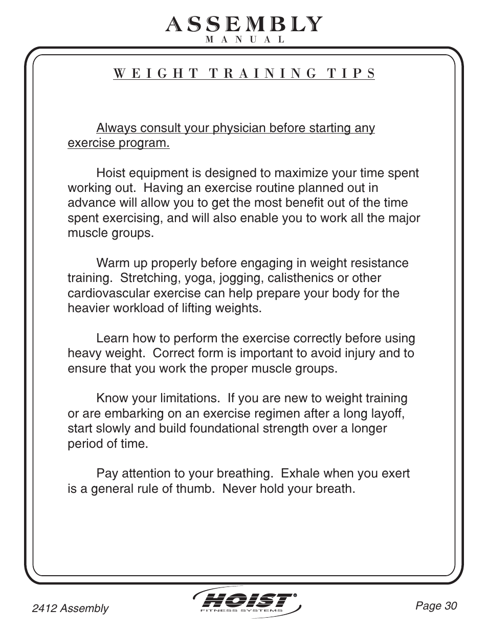 Hoist | Hoist Fitness CL-2412 User Manual | Page 31 / 43