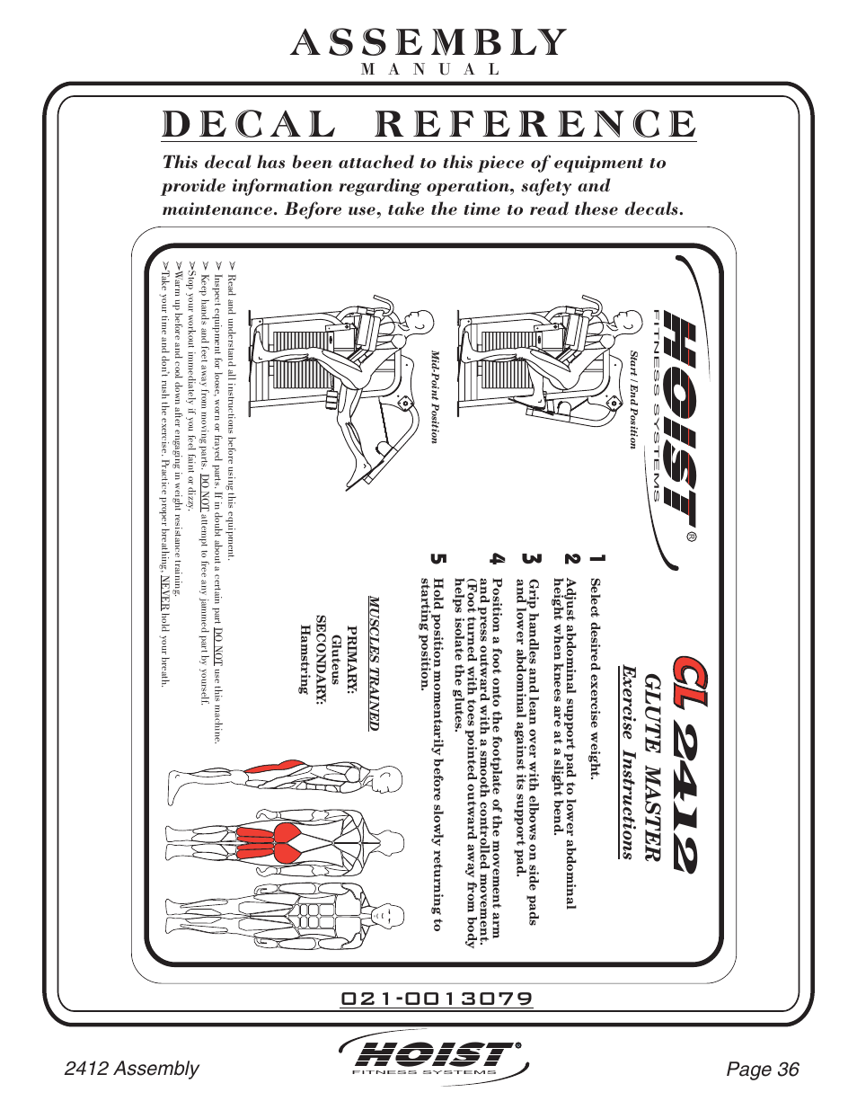 Clcl, Hoist, Glute master | Exercise instructions | Hoist Fitness CL-2412 User Manual | Page 37 / 43