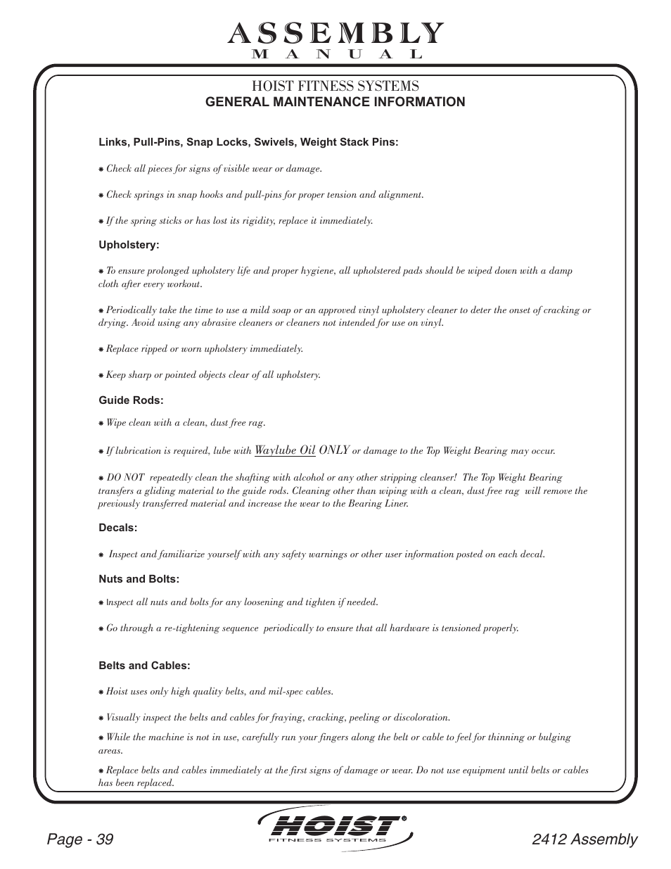 Hoist | Hoist Fitness CL-2412 User Manual | Page 40 / 43