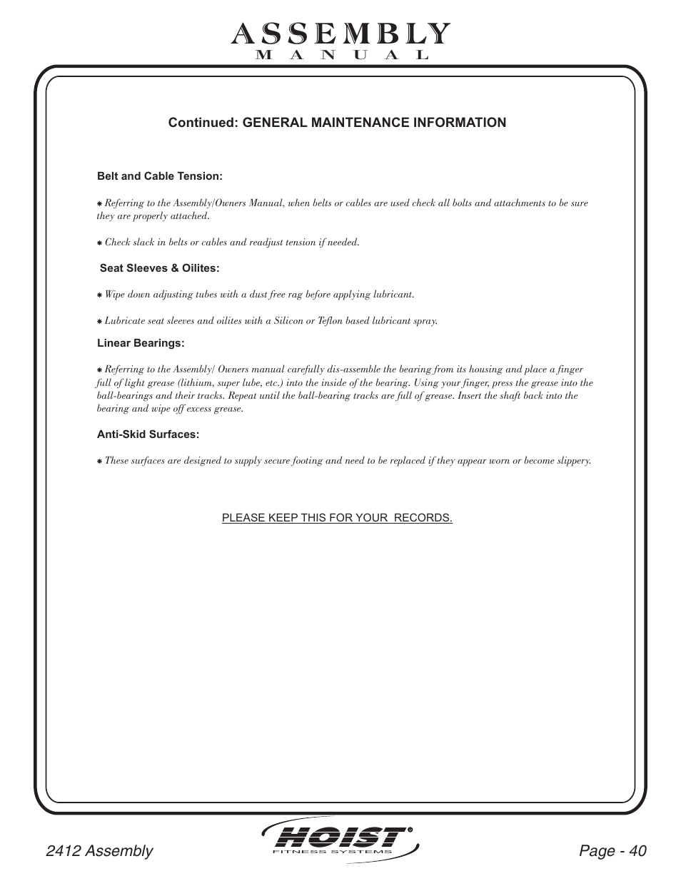 Hoist | Hoist Fitness CL-2412 User Manual | Page 41 / 43