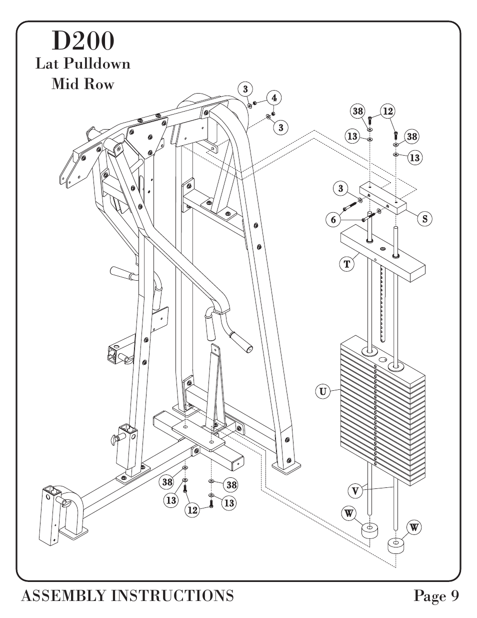 D200, Lat pulldown mid row assembly instructions page 9 | Hoist Fitness D-200 User Manual | Page 10 / 31