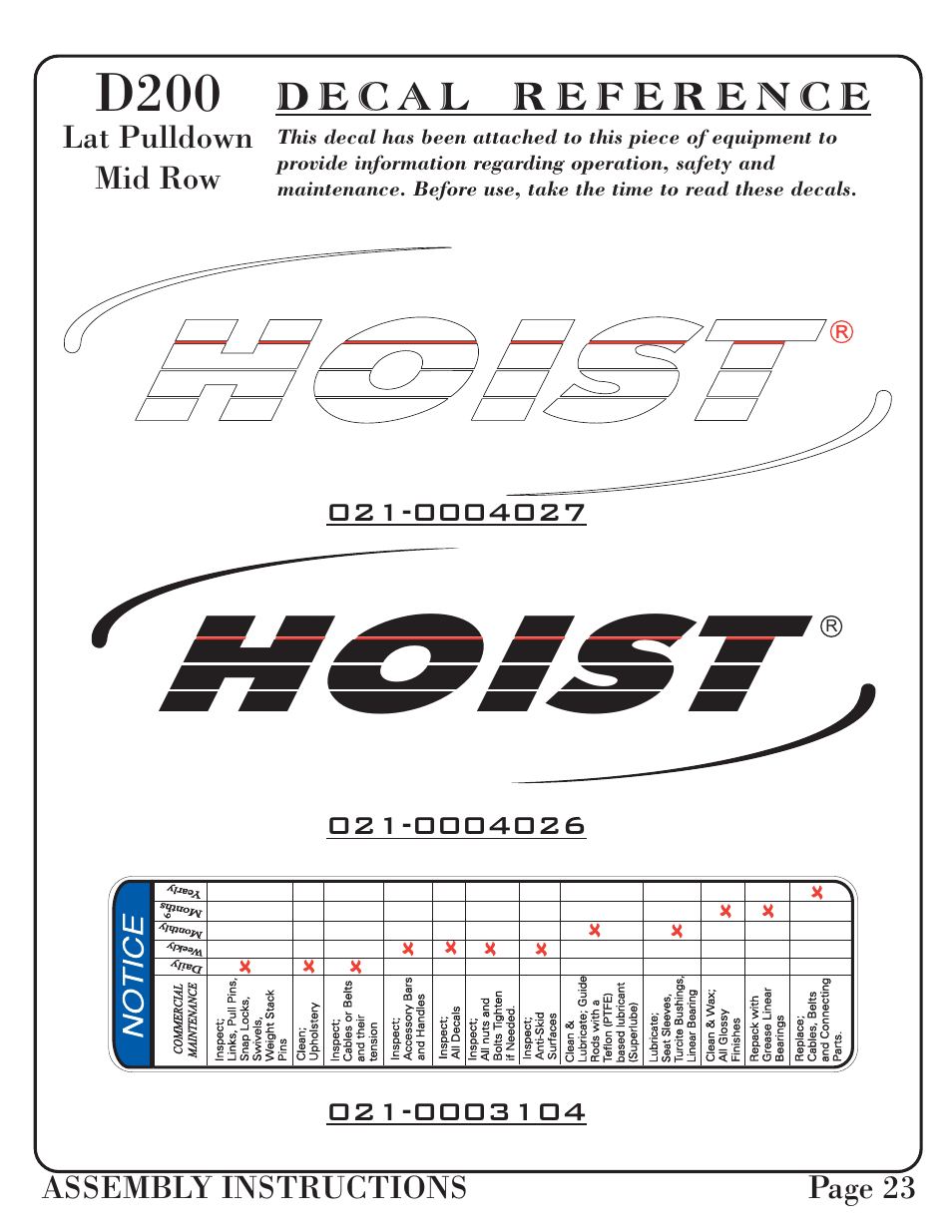 Hoist, D200 | Hoist Fitness D-200 User Manual | Page 24 / 31