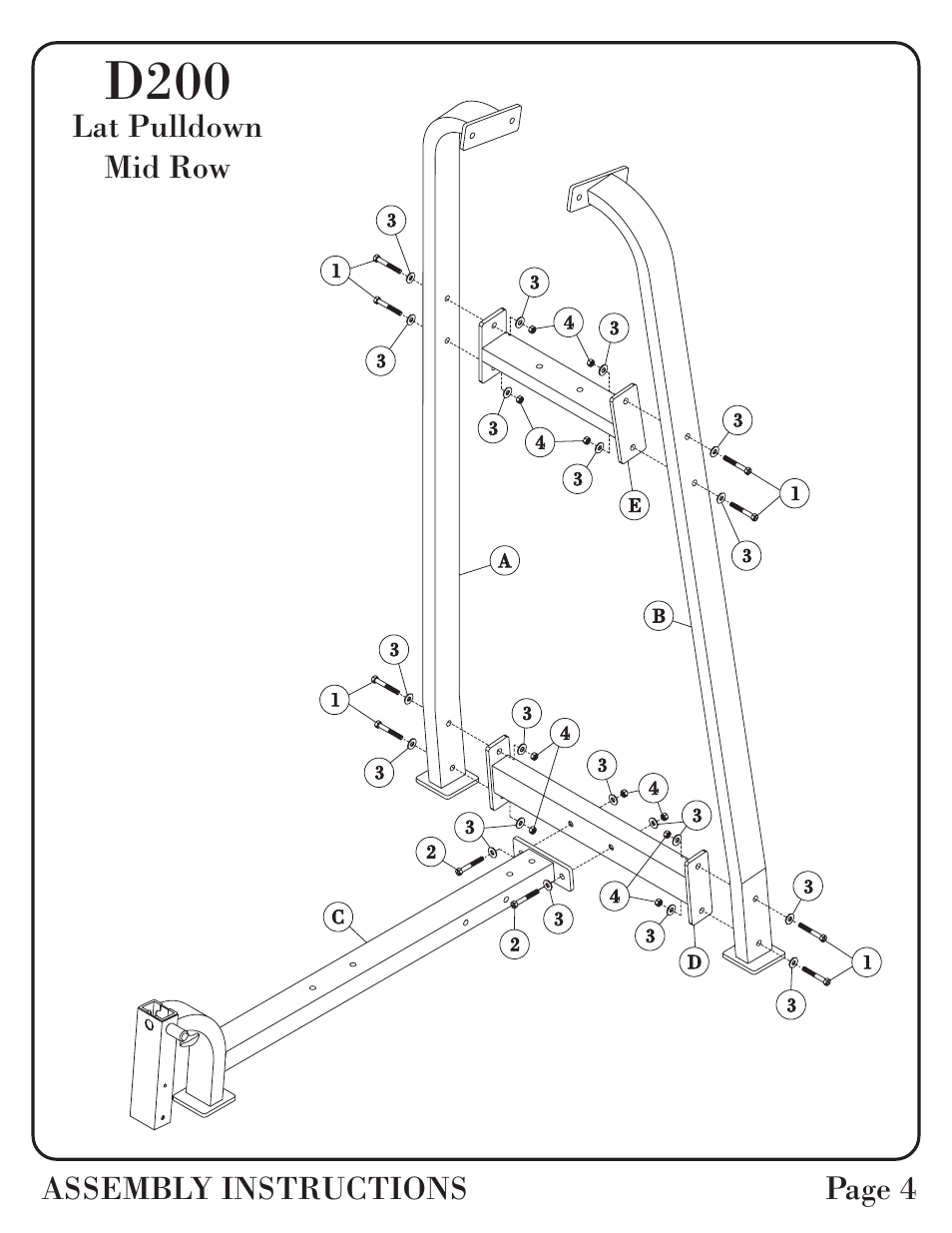 D200, Lat pulldown mid row assembly instructions page 4 | Hoist Fitness D-200 User Manual | Page 5 / 31