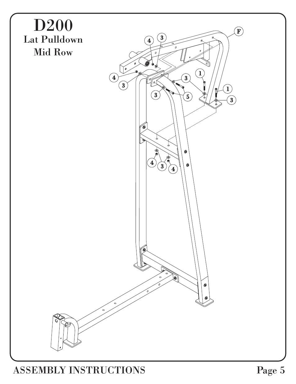 D200, Lat pulldown mid row assembly instructions page 5 | Hoist Fitness D-200 User Manual | Page 6 / 31