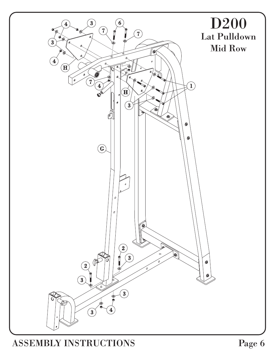 D200, Lat pulldown mid row assembly instructions page 6 | Hoist Fitness D-200 User Manual | Page 7 / 31