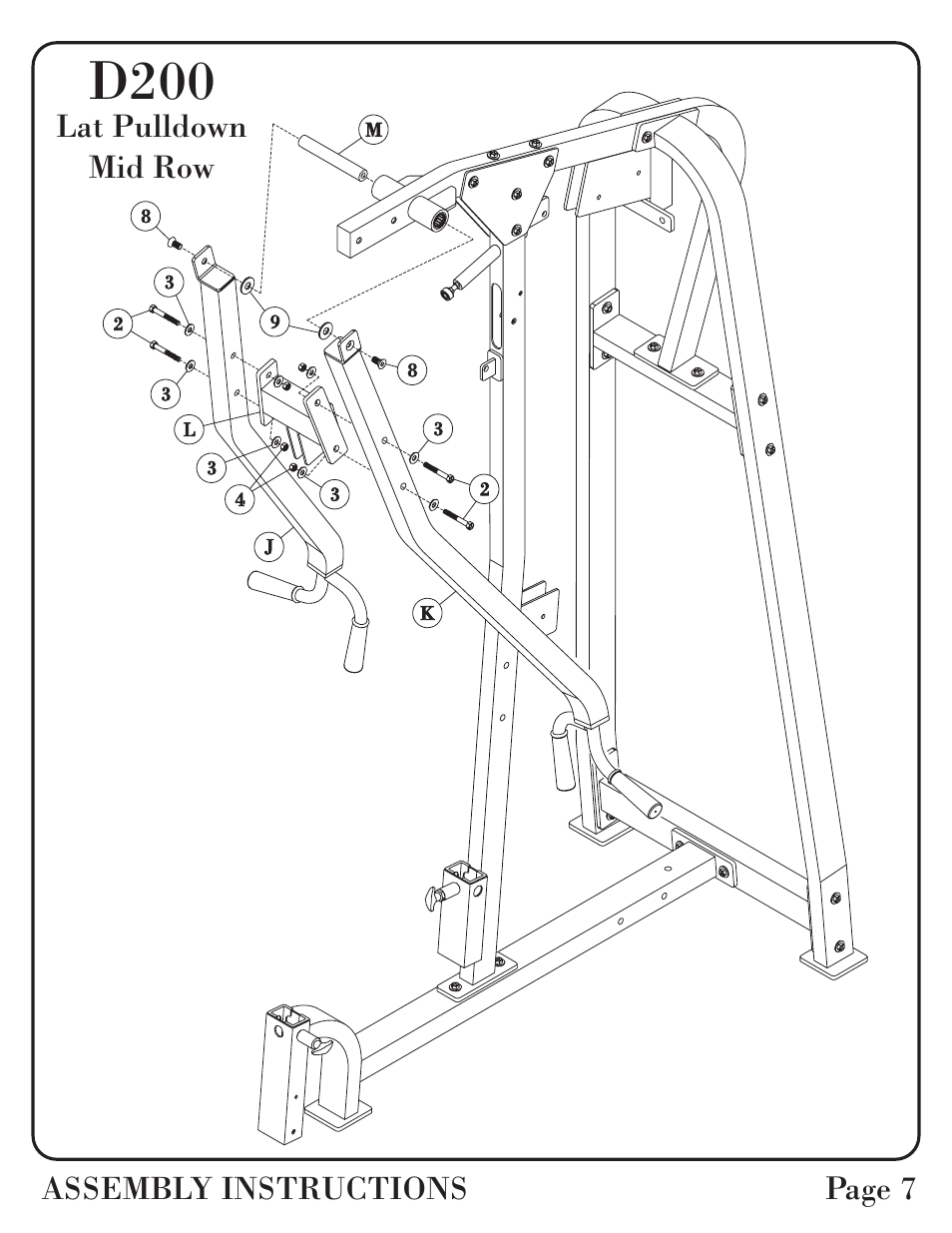 D200, Lat pulldown mid row assembly instructions page 7 | Hoist Fitness D-200 User Manual | Page 8 / 31