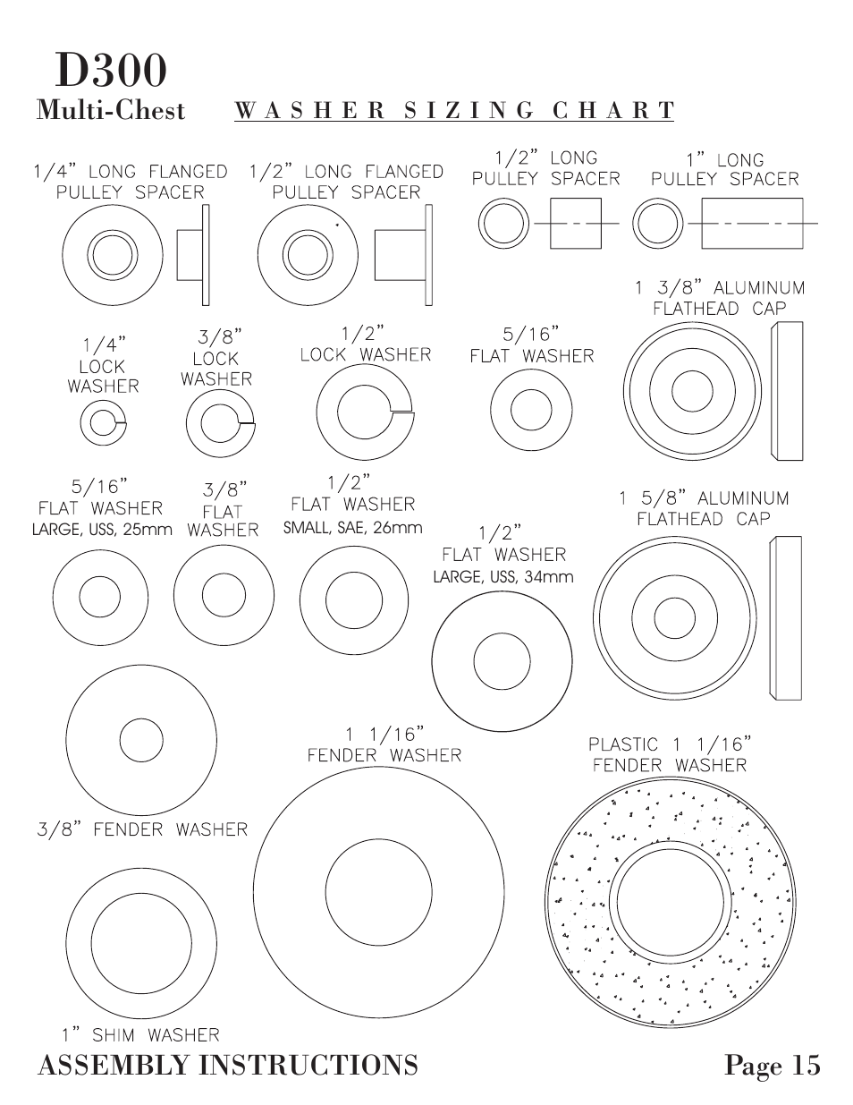 D300, Assembly instructions page 15, Multi-chest | Hoist Fitness D-300 User Manual | Page 16 / 28