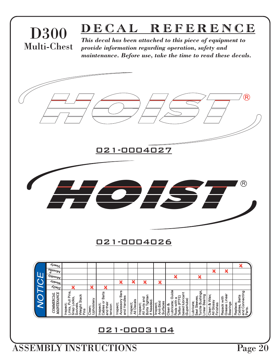 Hoist, D300 | Hoist Fitness D-300 User Manual | Page 21 / 28