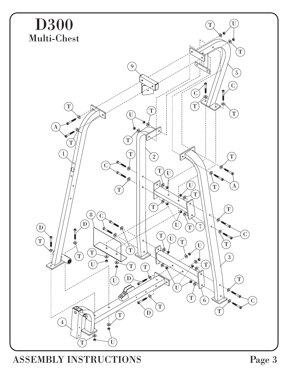 D300, Multi-chest assembly instructions page 3 | Hoist Fitness D-300 User Manual | Page 4 / 28