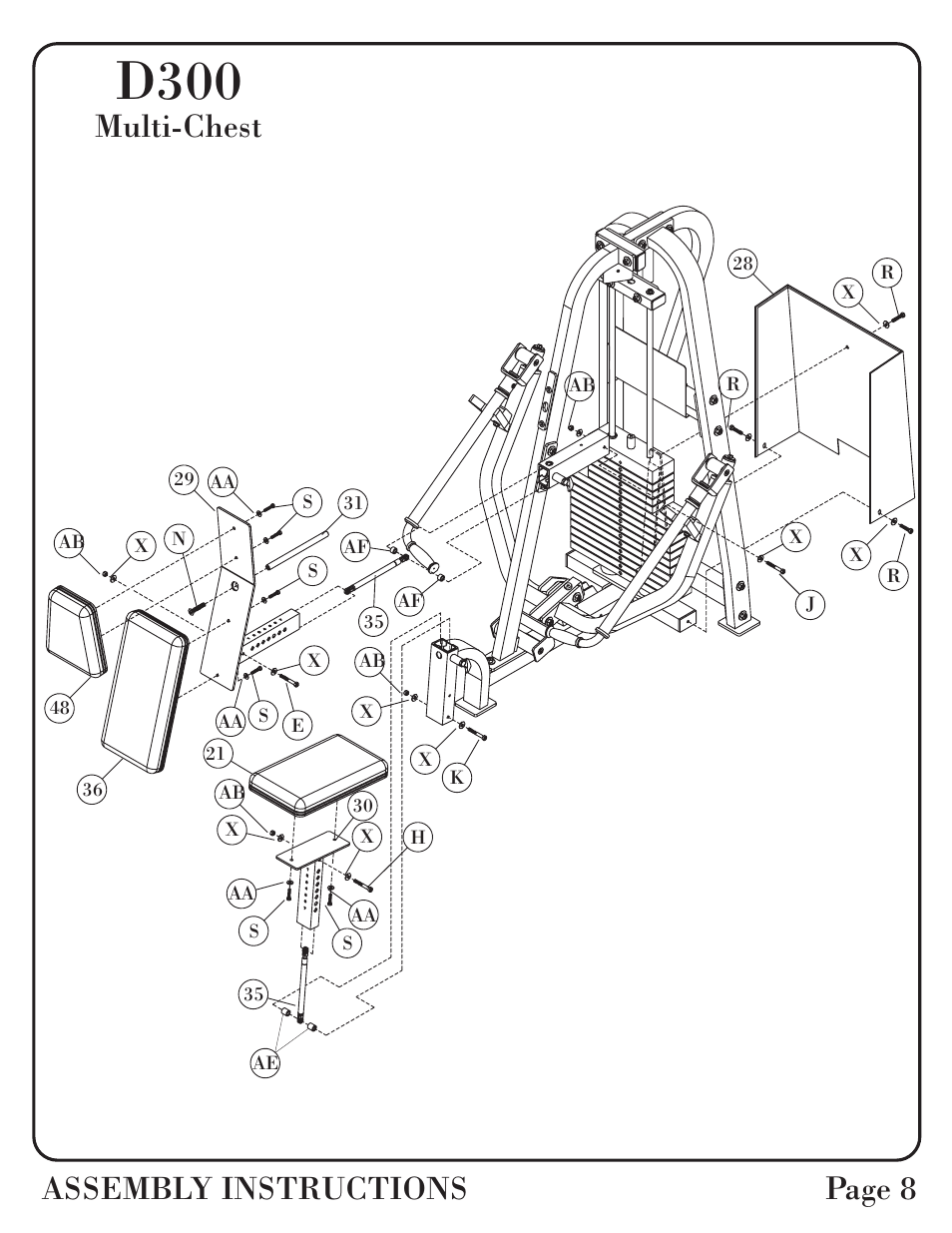 D300, Multi-chest assembly instructions page 8 | Hoist Fitness D-300 User Manual | Page 9 / 28