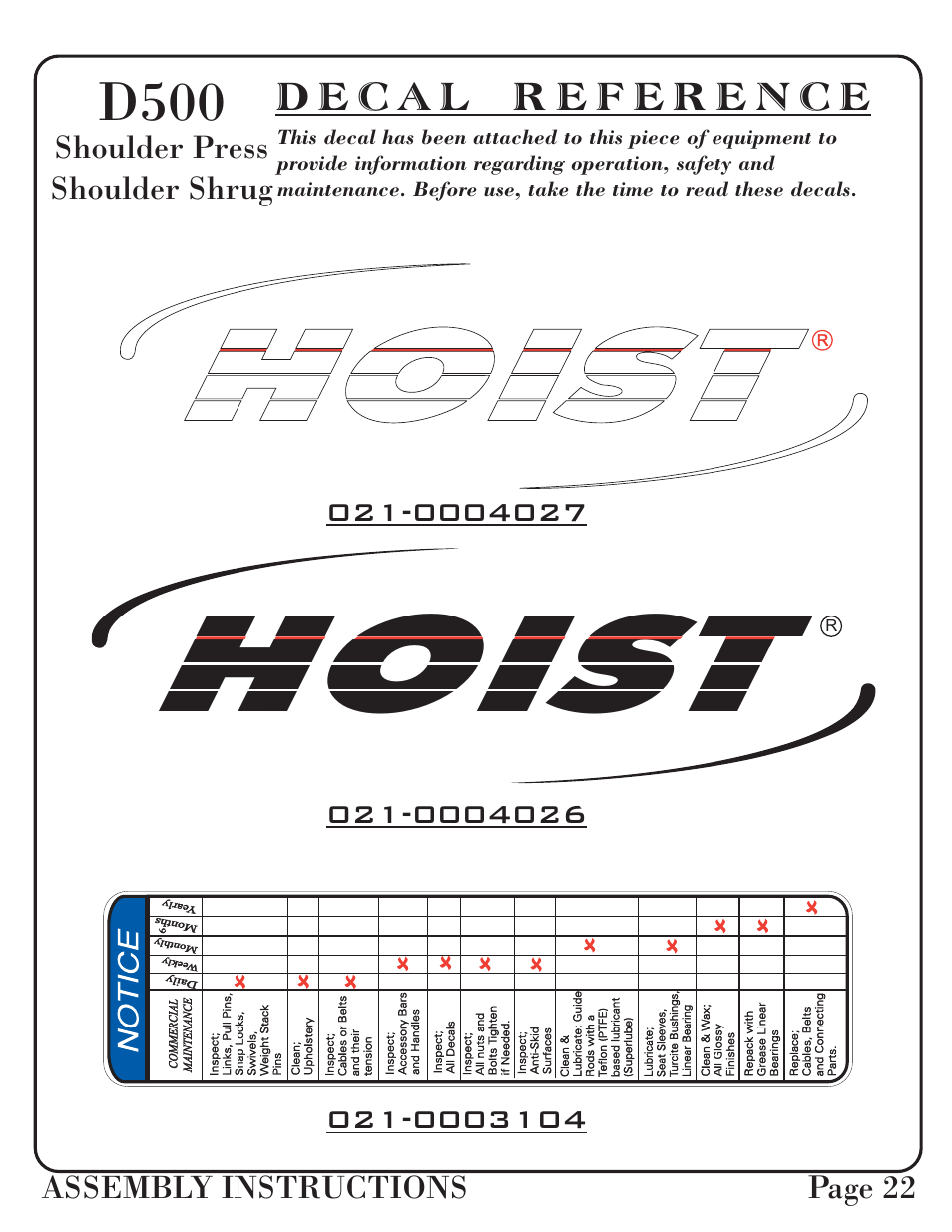 Hoist, D500 | Hoist Fitness D-500 User Manual | Page 23 / 30