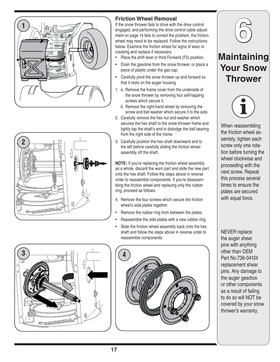 Maintaining your snow thrower | Cub Cadet WE 26 User Manual | Page 17 / 28
