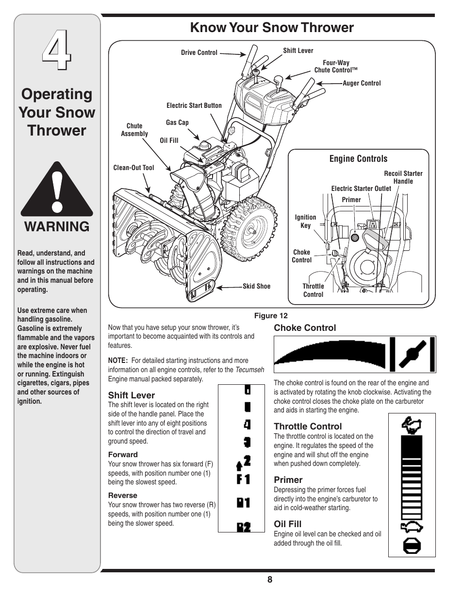 Operating your snow thrower, Know your snow thrower, Warning | Cub Cadet WE 26 User Manual | Page 8 / 28