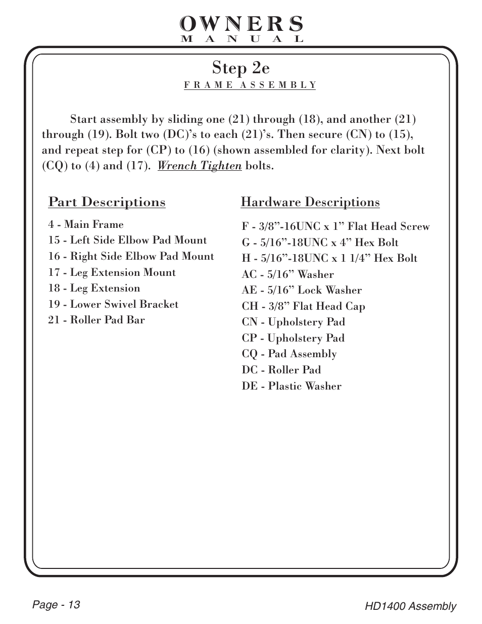 Step 2e | Hoist Fitness HD-1400 User Manual | Page 14 / 41