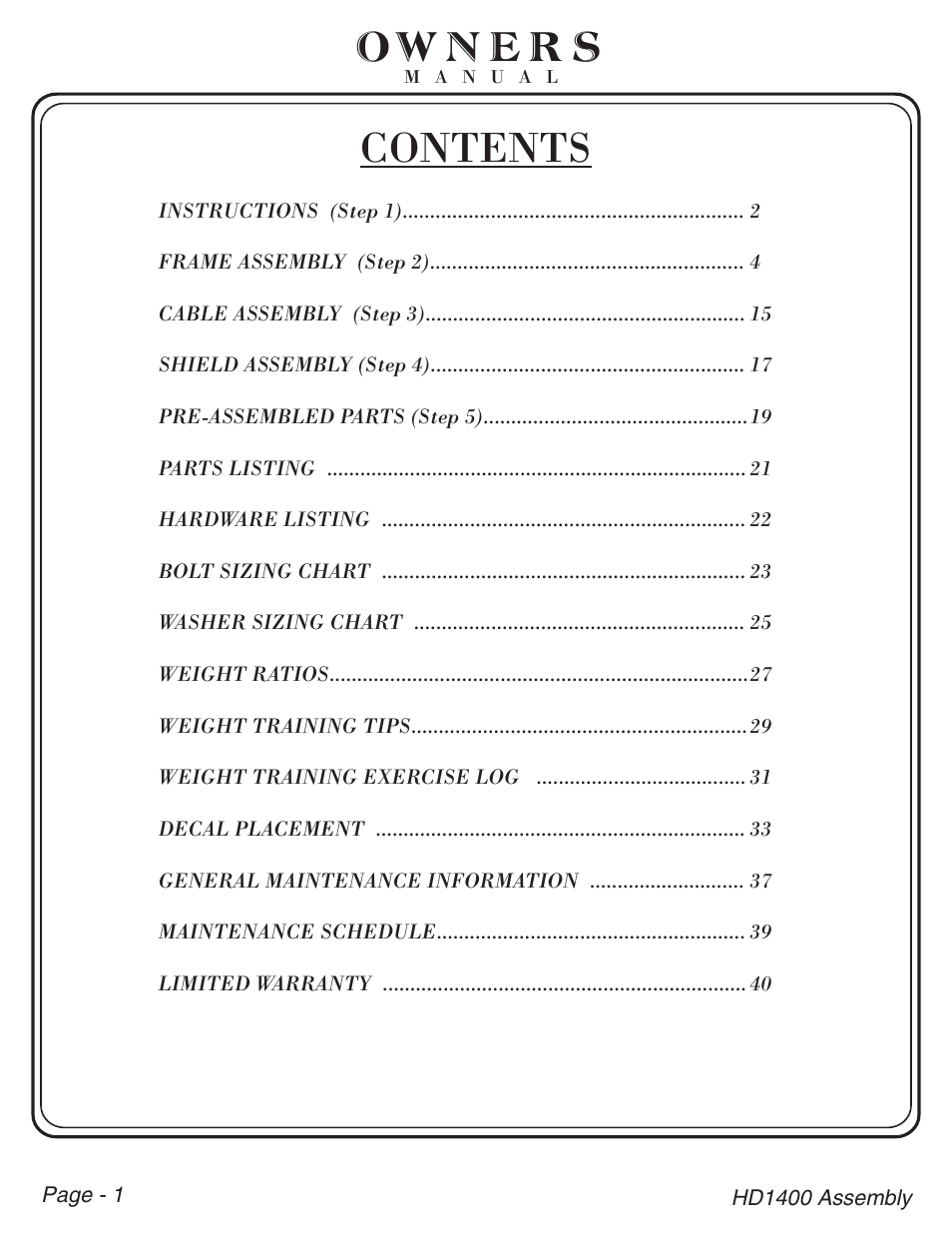 Hoist Fitness HD-1400 User Manual | Page 2 / 41