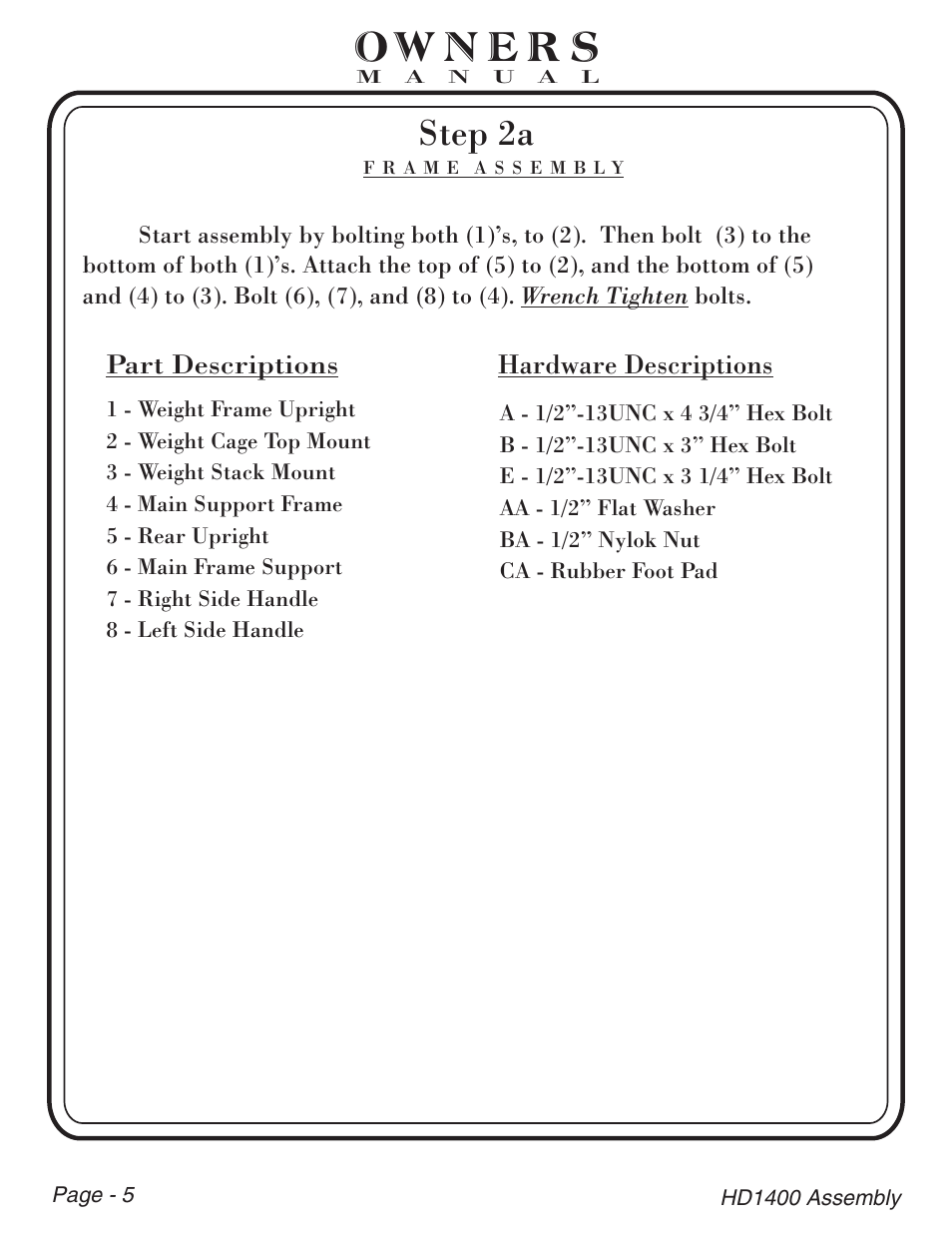 Step 2a | Hoist Fitness HD-1400 User Manual | Page 6 / 41