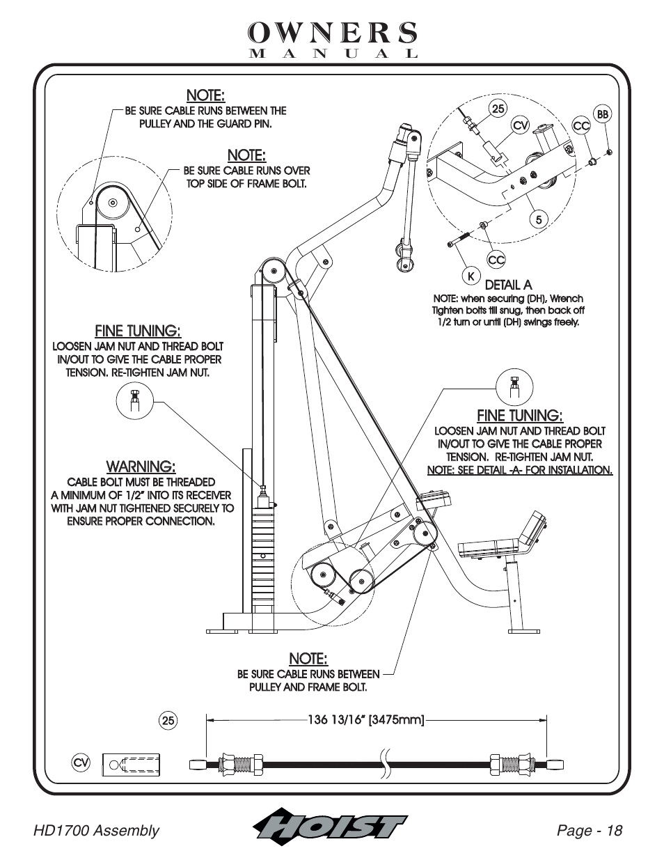 Fine tuning, Warning | Hoist Fitness HD-1700 User Manual | Page 19 / 46