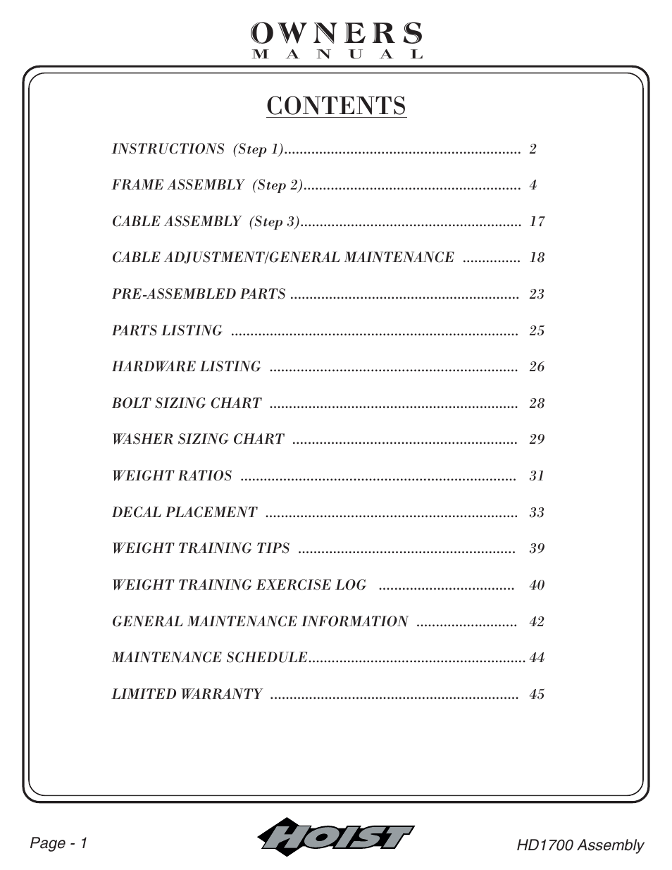 Hoist Fitness HD-1700 User Manual | Page 2 / 46