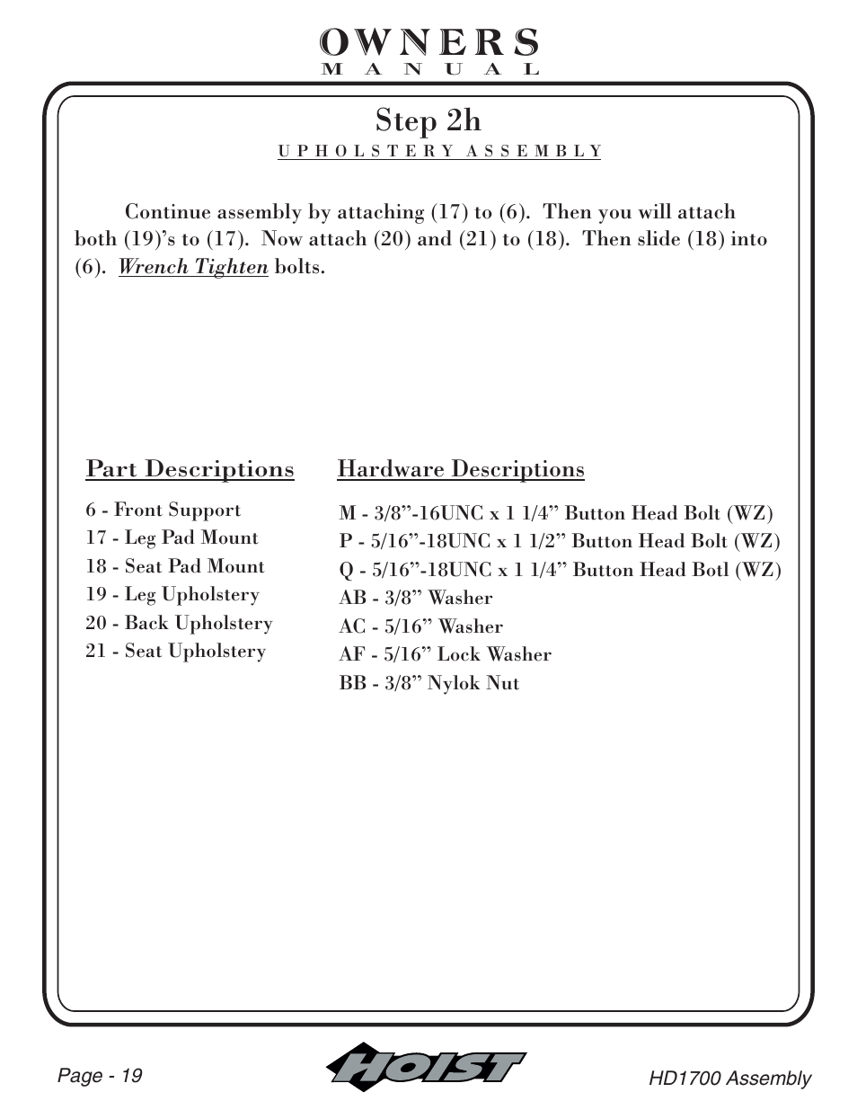 Step 2h | Hoist Fitness HD-1700 User Manual | Page 20 / 46