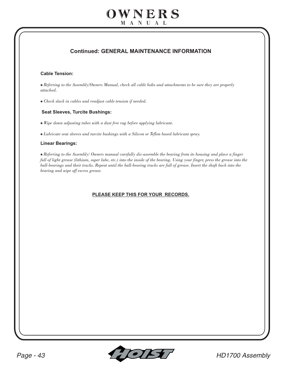 Hoist Fitness HD-1700 User Manual | Page 44 / 46