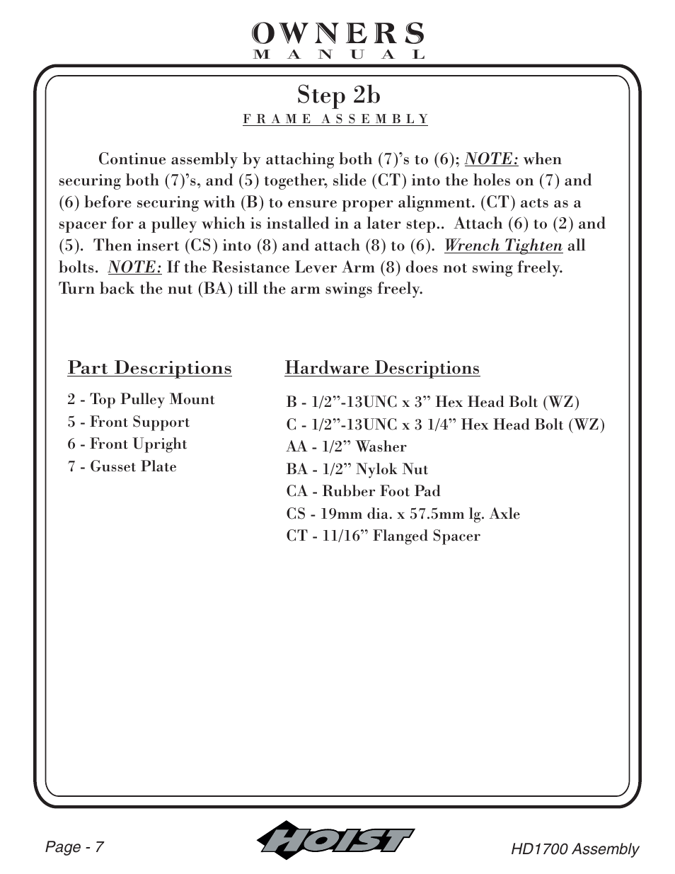 Step 2b | Hoist Fitness HD-1700 User Manual | Page 8 / 46