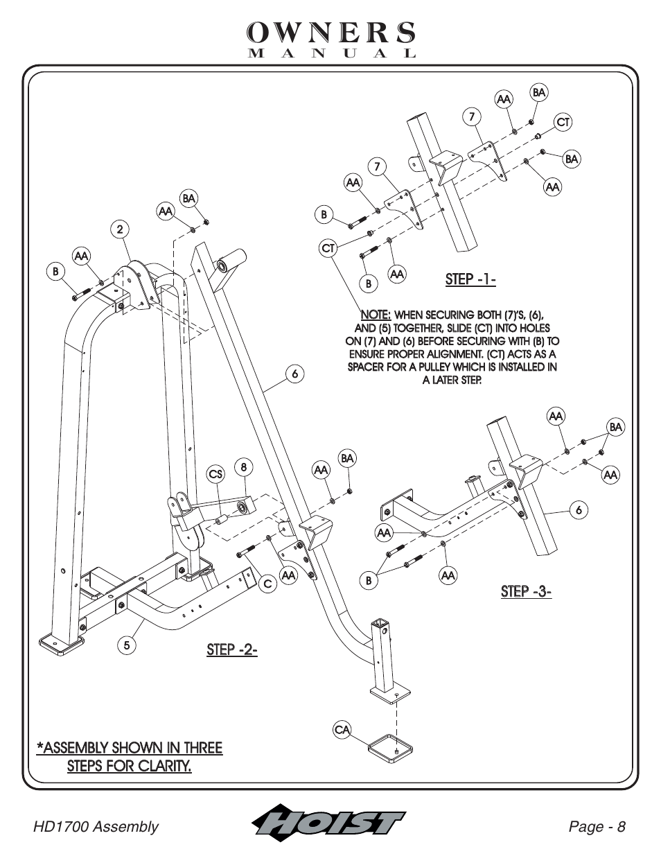 Page - 8, Hd1700 assembly | Hoist Fitness HD-1700 User Manual | Page 9 / 46