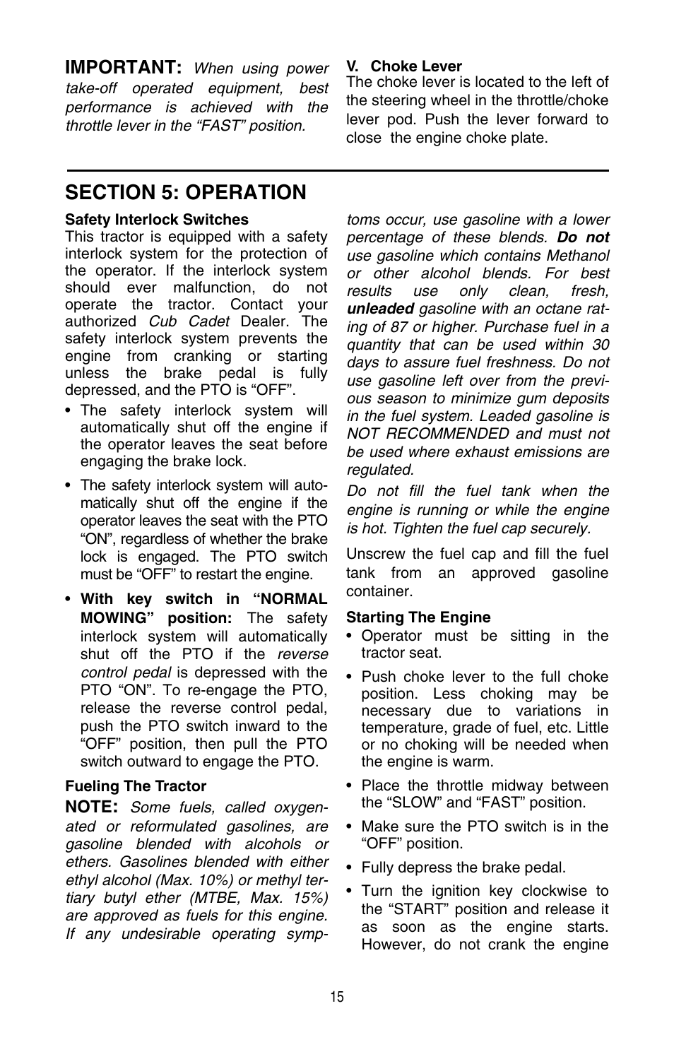 Important | Cub Cadet SERIES 3000 TRACTOR GT 3200 User Manual | Page 15 / 44
