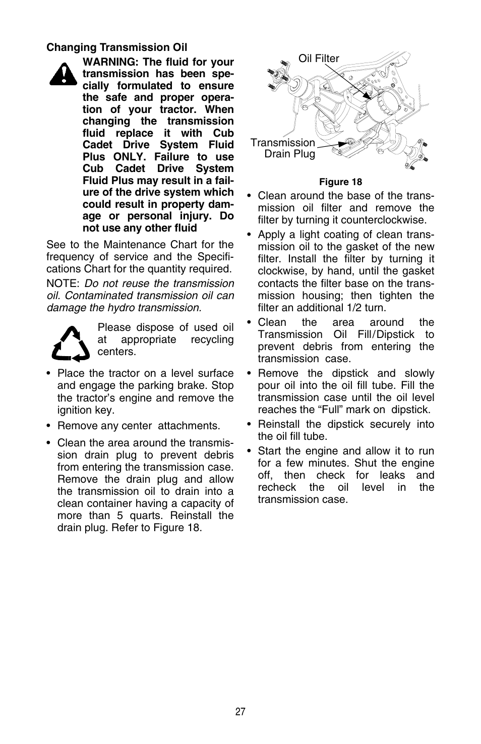 Cub Cadet SERIES 3000 TRACTOR GT 3200 User Manual | Page 27 / 44