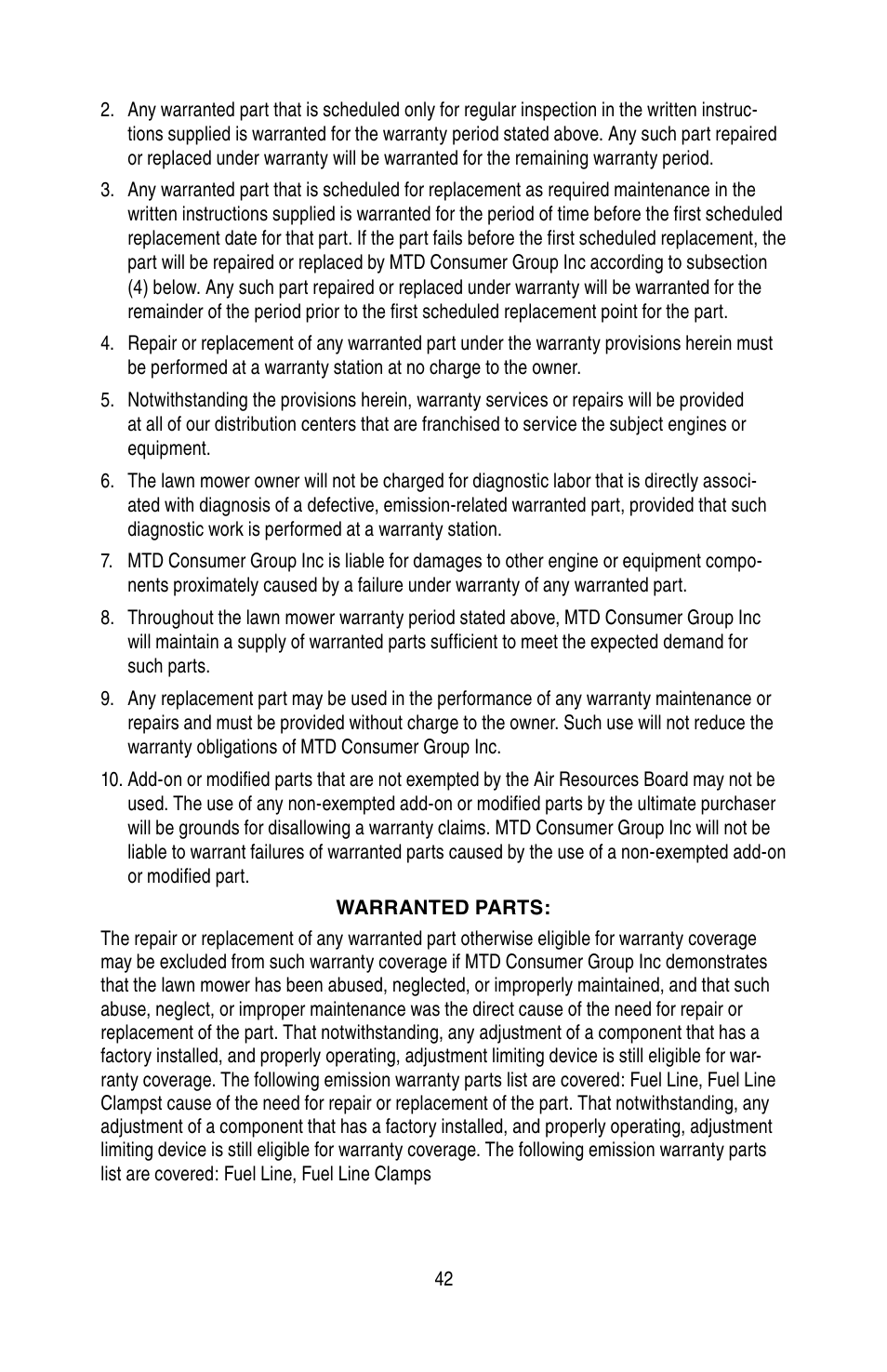 Cub Cadet SERIES 3000 TRACTOR GT 3200 User Manual | Page 42 / 44