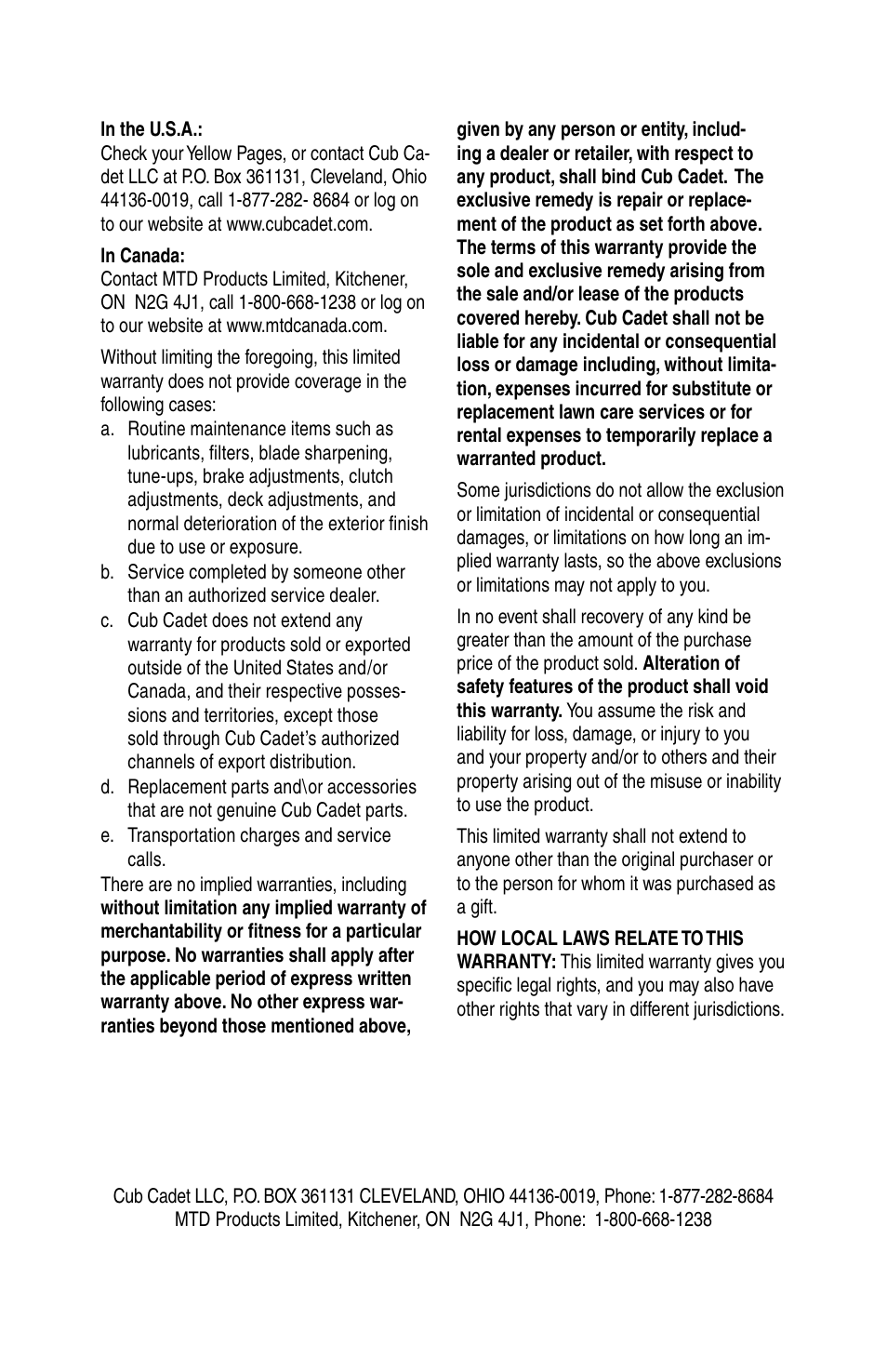 Cub Cadet SERIES 3000 TRACTOR GT 3200 User Manual | Page 44 / 44