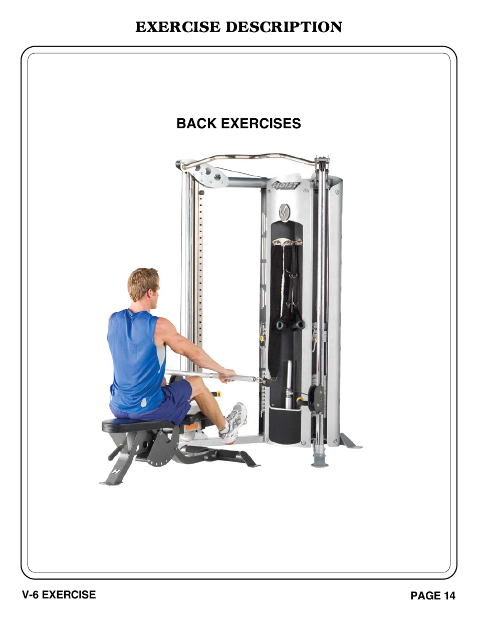 Exercise description, Back exercises | Hoist Fitness V-6 EXERCISE User Manual | Page 15 / 37