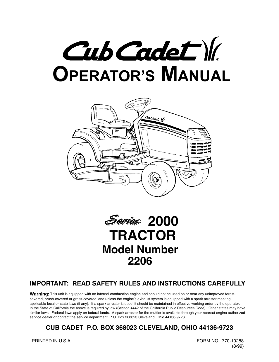 Cub Cadet 2206 User Manual | 60 pages