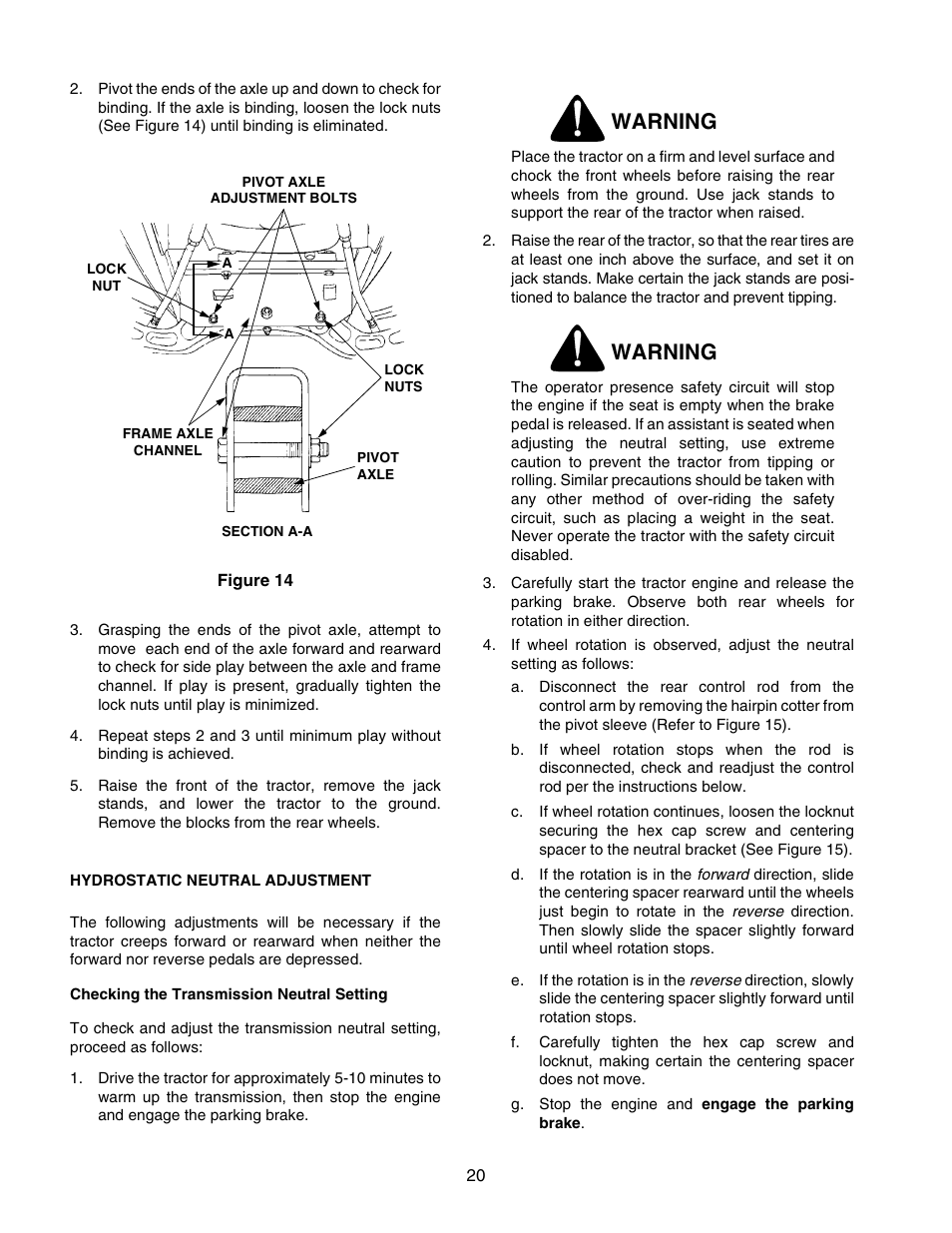 Warning | Cub Cadet 2206 User Manual | Page 20 / 60