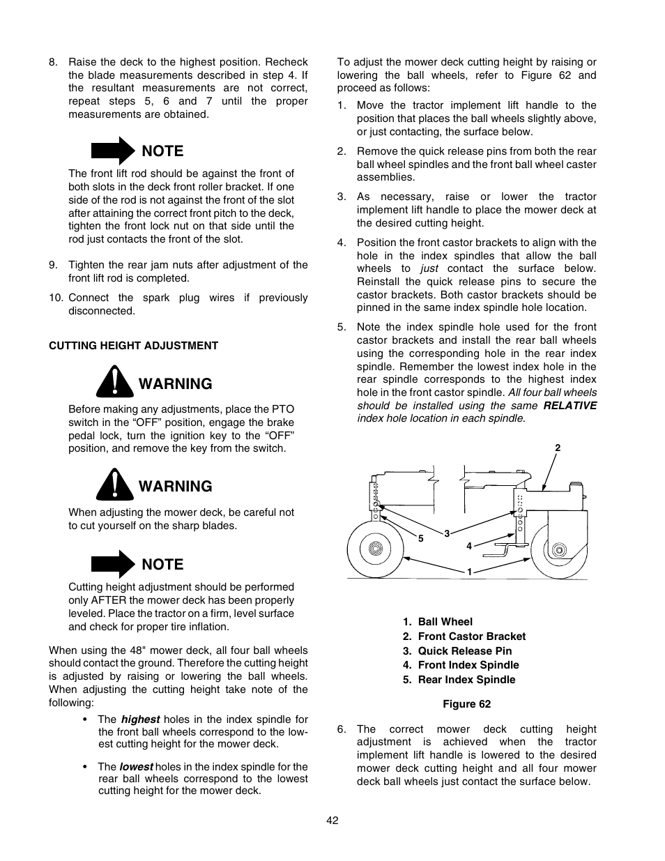 Warning | Cub Cadet 2206 User Manual | Page 42 / 60